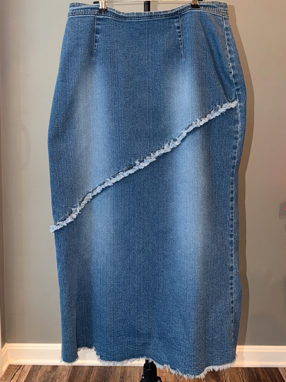 L.A. Blues  Denim Long Fringe Skirt High Rise Plus Size 18W Cottagecore Witchy